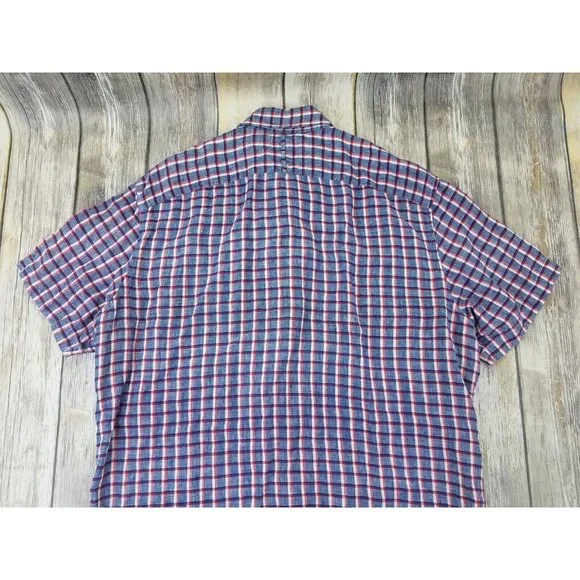 Banana Republic Button Up Shirt Mens Size L Plaid Short Sleeves Camden Fit Linen - Picture 10 of 11